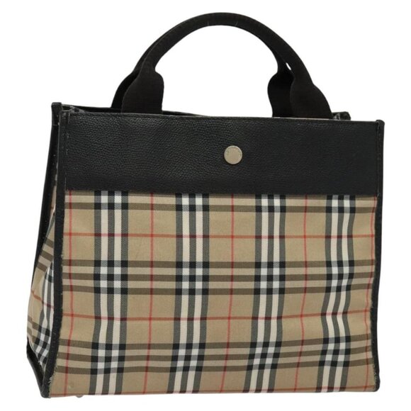BURBERRY Nova Check Hand Bag Nylon Beige Black Silver Auth - Picture 3 of 16